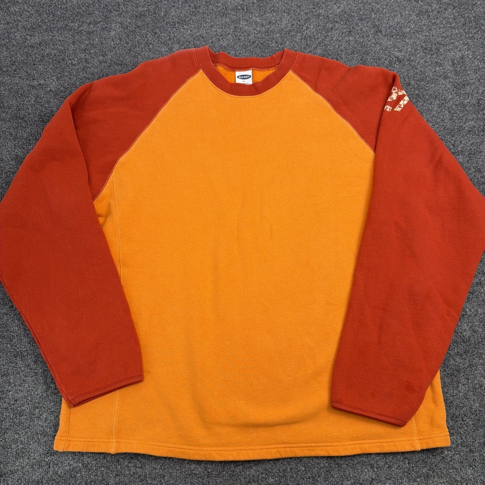 Vintage Y2k Old Navy Colorblock Fleece Sweatshirt Mens Xl Orange Red Crewneck
